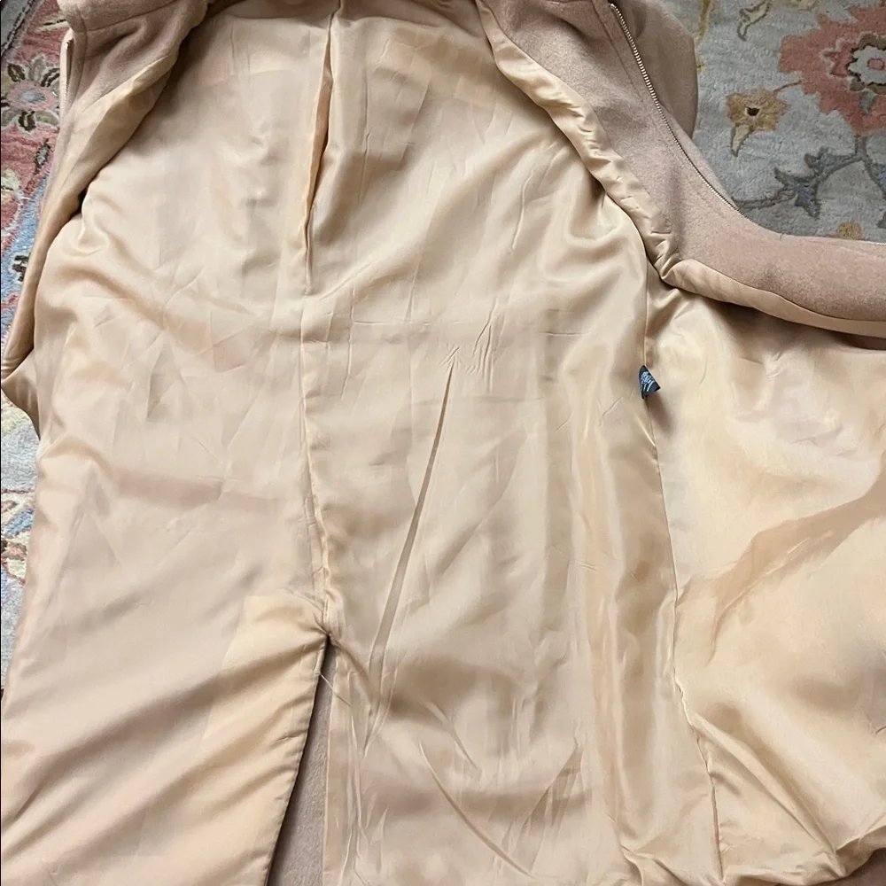 Michael Kors Wool Women's Hooded-Stand Collar Zip-Front Coat Camel Brown Size L